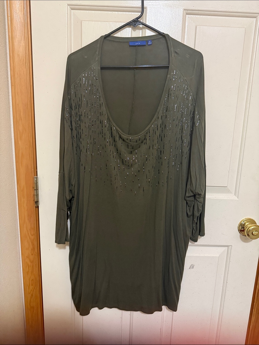 Apt. 9 Olive Green Sequin Scoop Neck Tunic